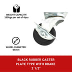 Black Rubber Caster Plate Type with Brake