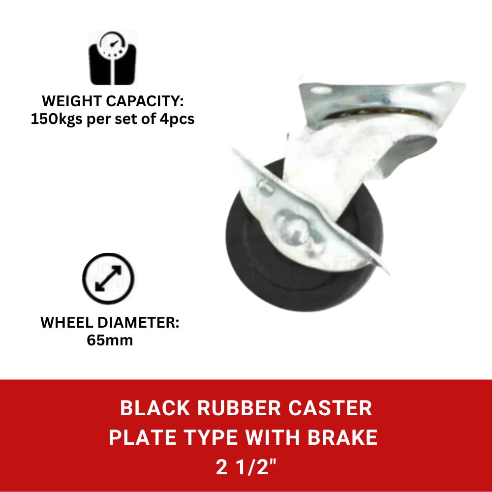 Black Rubber Caster Plate Type with Brake