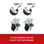 Black Rubber Caster Plate Type with Brake
