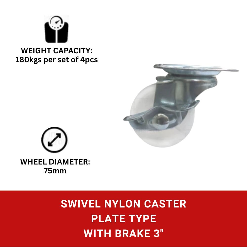 Nylon Caster Plate Type with Brake