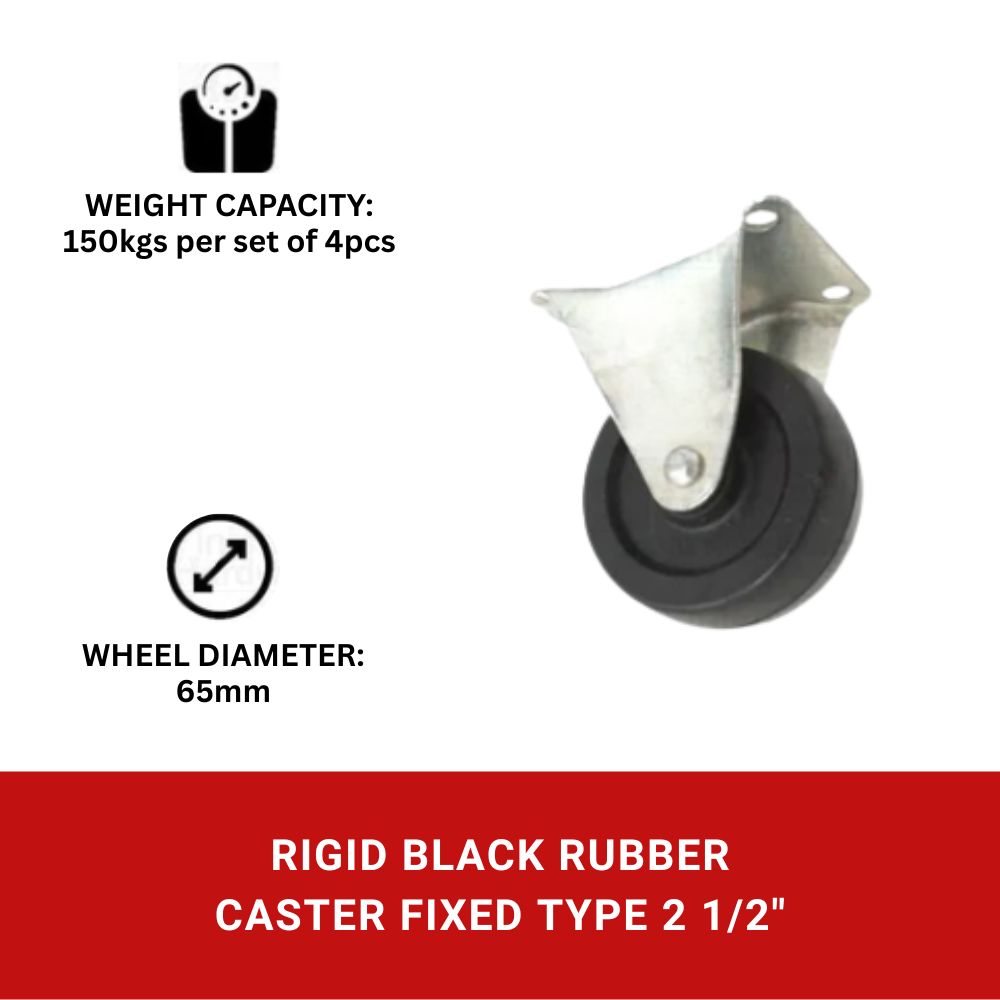 Black Rubber Caster Fixed Type