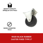 Black Rubber Caster Fixed Type