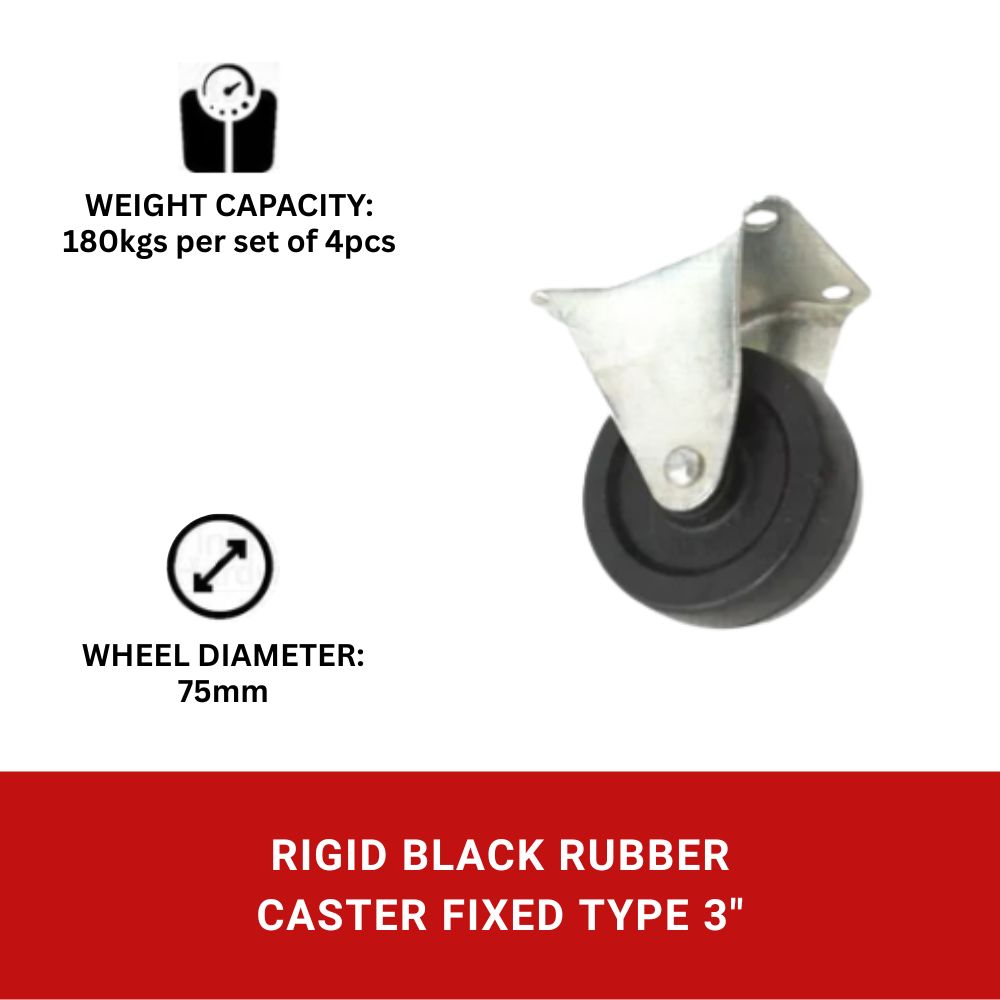 Black Rubber Caster Fixed Type