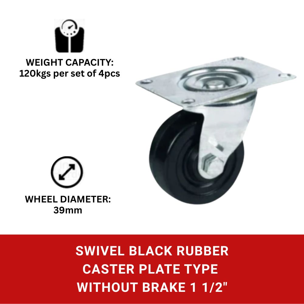 Black Rubber Caster Plate Type without Brake