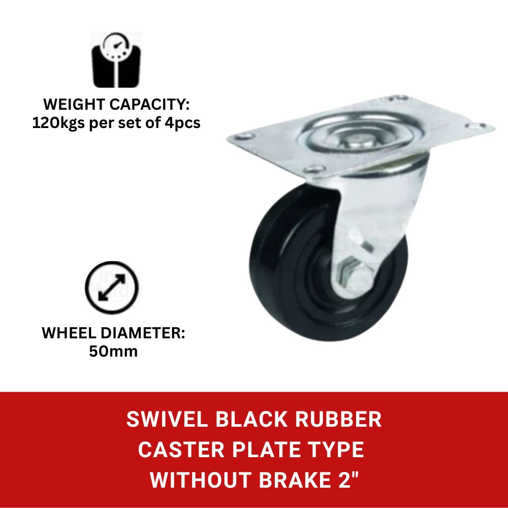 Black Rubber Caster Plate Type without Brake