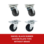Black Rubber Caster Plate Type without Brake