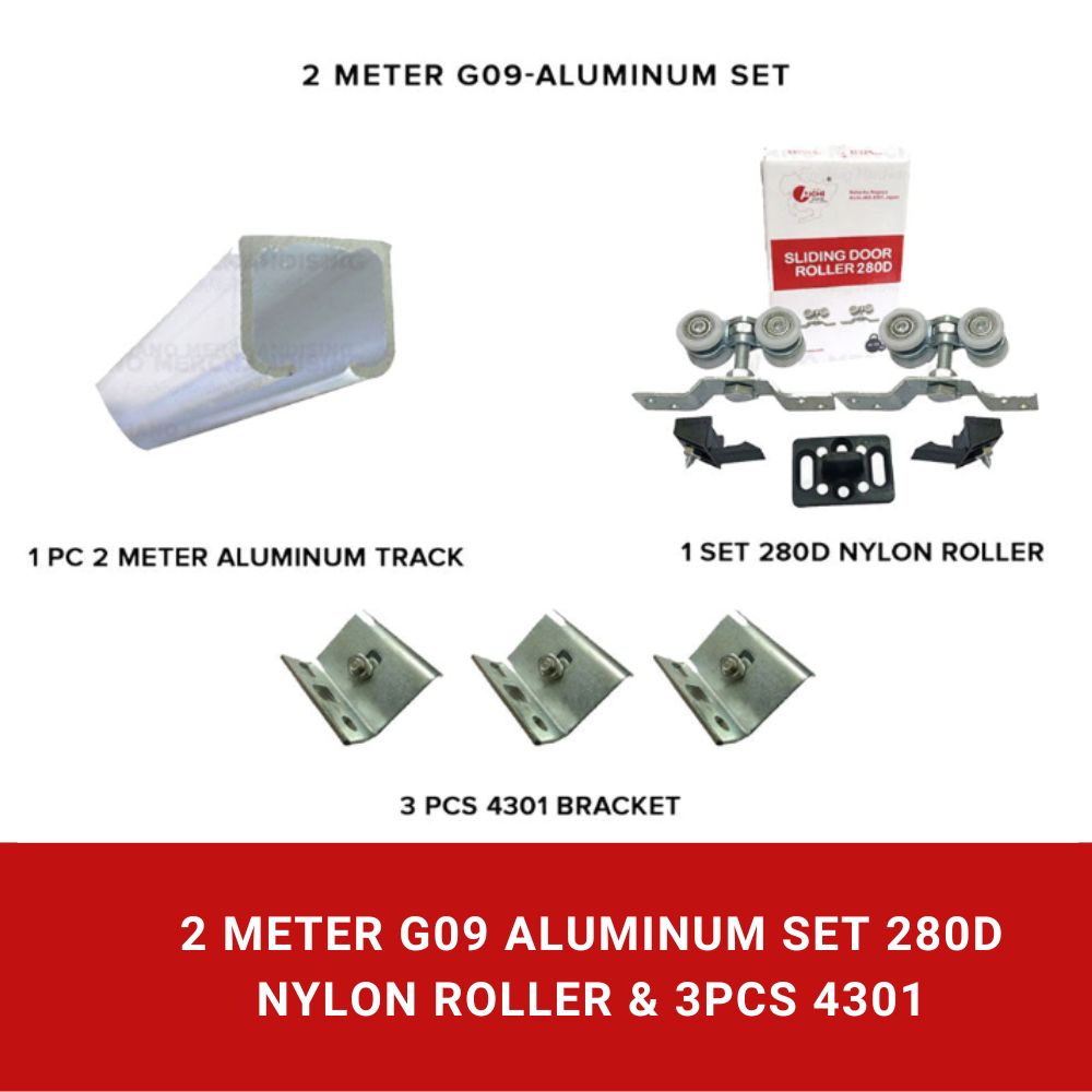 Aluminum G09 Door Track with 280D Nylon Rollers & 3 pcs Wall Bracket