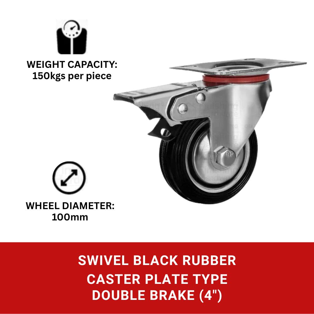 Black Rubber Caster with Hood Double Brake (1PC)