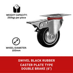 Black Rubber Caster with Hood Double Brake (1PC)