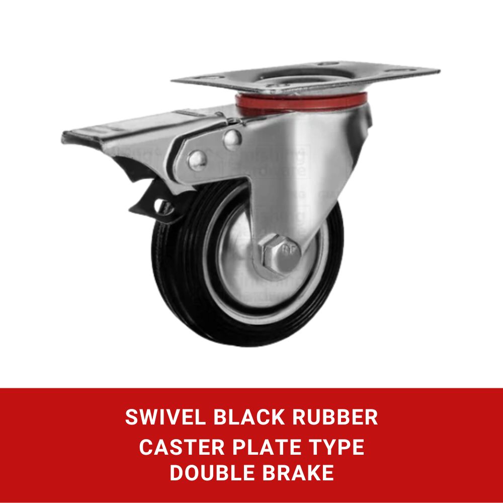 Black Rubber Caster with Hood Double Brake (1PC)