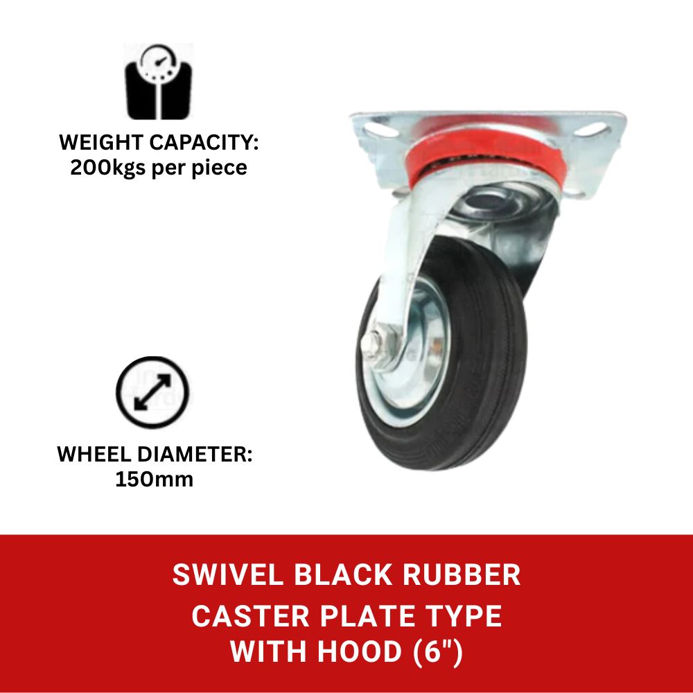 Black Rubber Caster Swivel Plate Type with Hood
