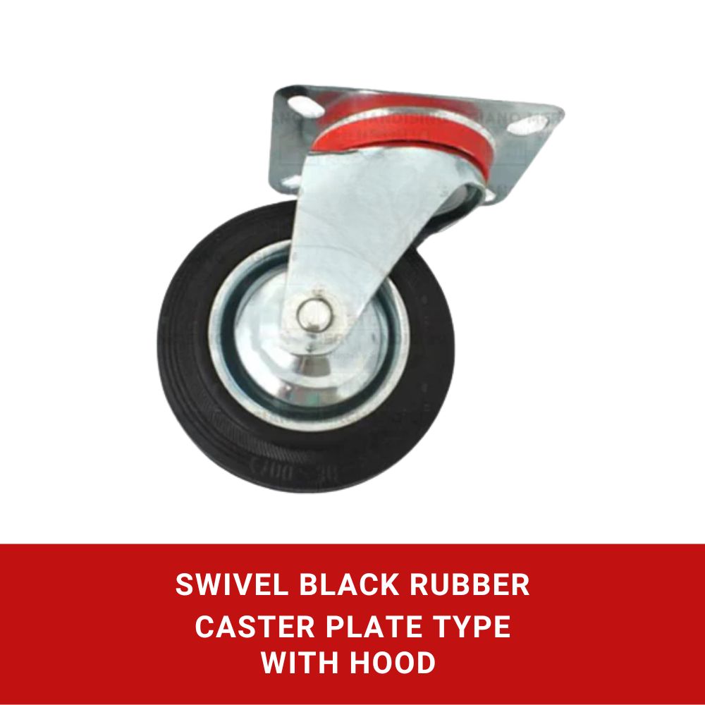 Black Rubber Caster Swivel Plate Type with Hood